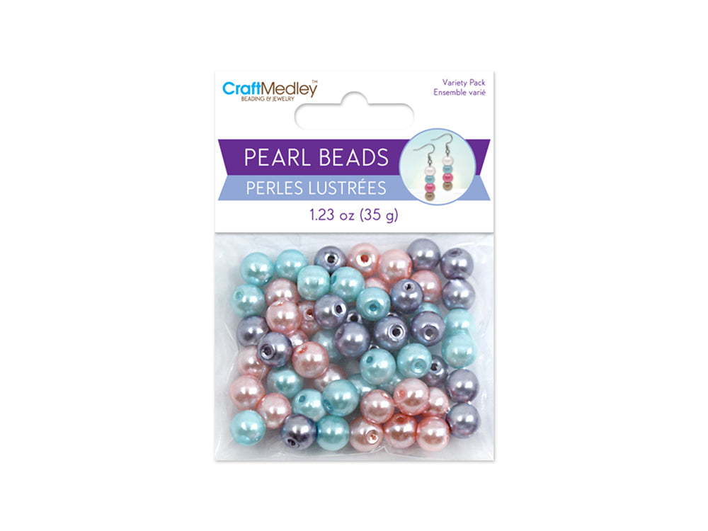 Pearl Beads: 8mm Glass Fired Pearls 35g 3-Col Asst Multi-Pack C) Bloom