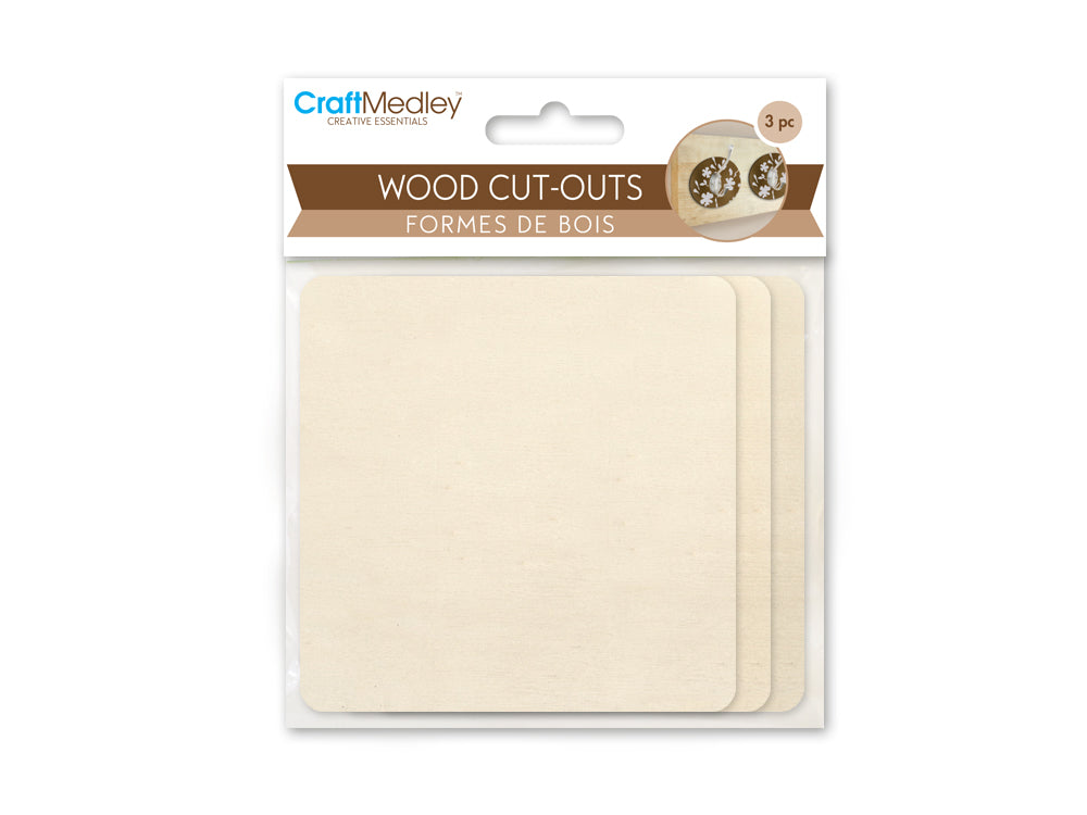 Craftwood: 3pc Wood Cut-Outs 6mm(T) 8.7*8.7cm C) Square