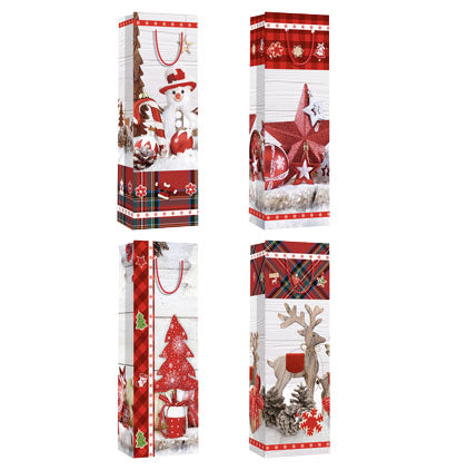 WINE GIFT BAGS-4 ASST. CHRISTMAS ORNAMENTS