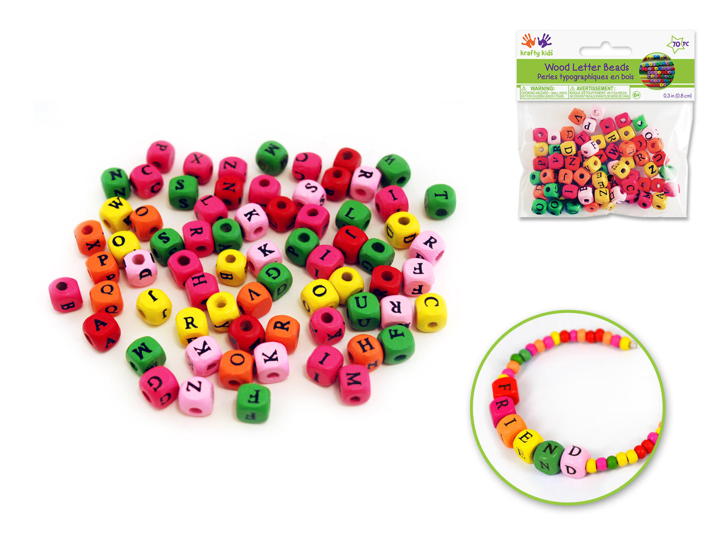 Wood Beads: 8mm Alphabet Beads 70/pk Asst B) Multi Mix