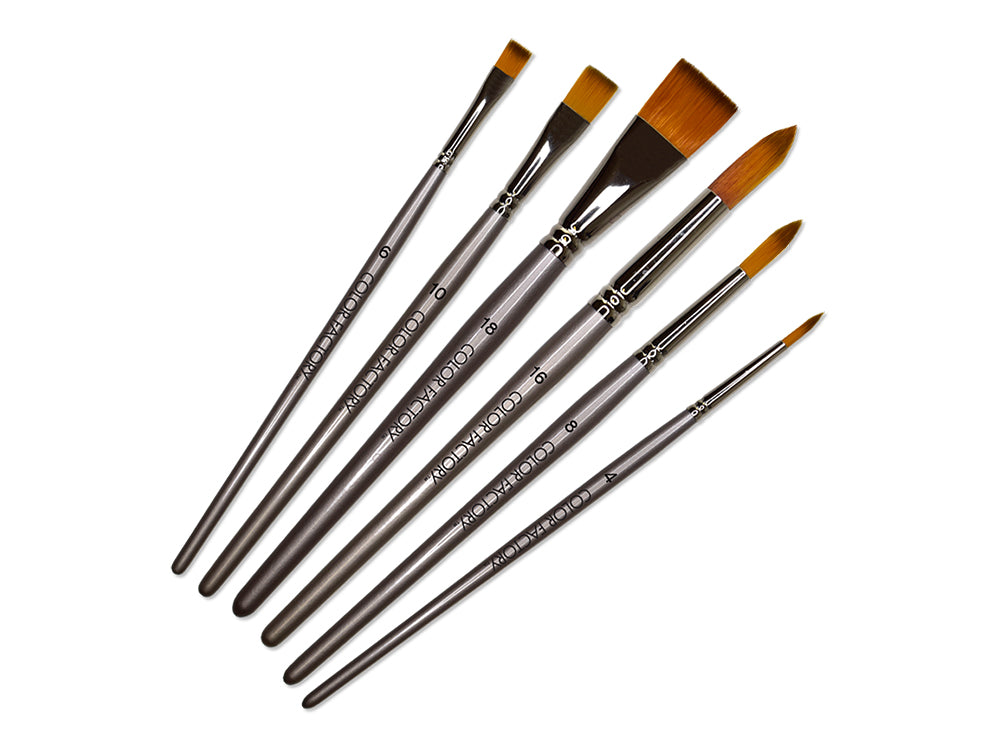 Artist Brush Set: Silver Set x6 Wood Handle/Nylon Hair A) Impact