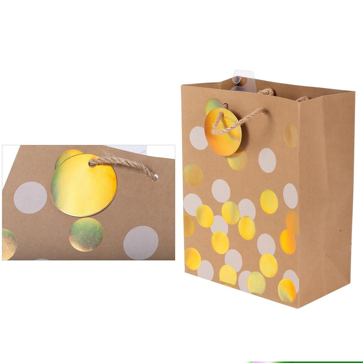 Paper T. Gift Bag, Medium, Irid Dots, 180GSM, HS Tag +j-hook