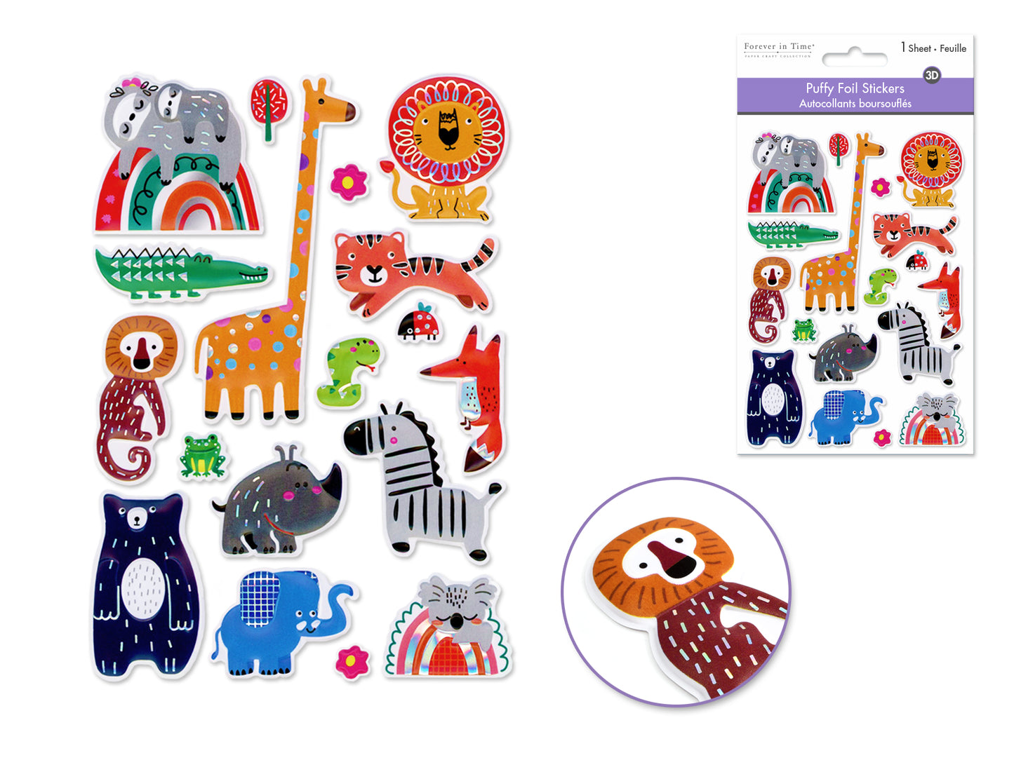 Paper Craft Stickers: 4.3"x6.1" Foil Puffy I) Baby Animals