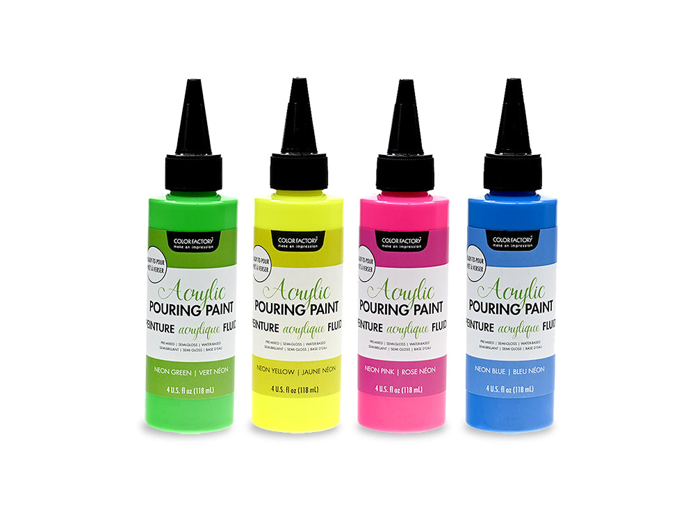 Color Factory: 4oz 4ct Acrylic Pouring Paint Kit~ Ready To Pour D) Neon Splash