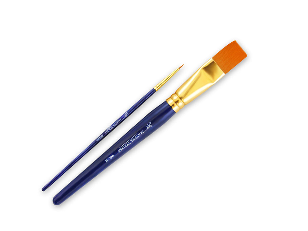 Artist Brush Set: Master Stroke Set x2 Wash2 GoldenNylon Wash 3/4"+Rnd 10/0