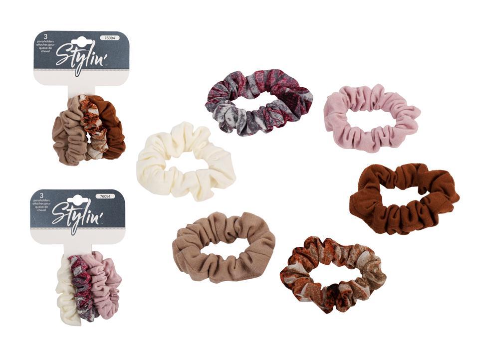 Stylin, 3pc Scrunchie, 2 asst, hc (crm/pnk/pnk print