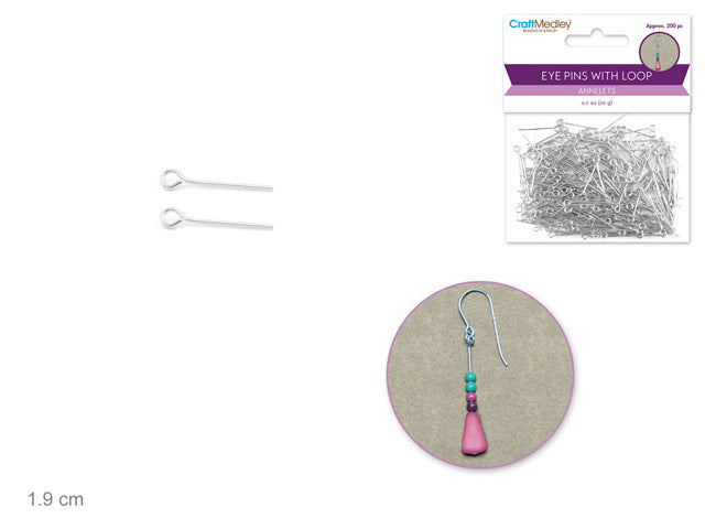 Jewelry Findings: 3/4" Eye Pins w/Loop x200 Drops Silver