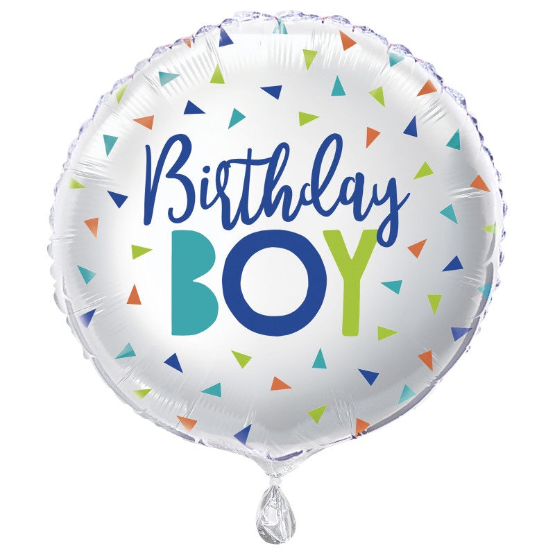 Confetti Birthday Boy Round Foil Balloon 18"  Packaged