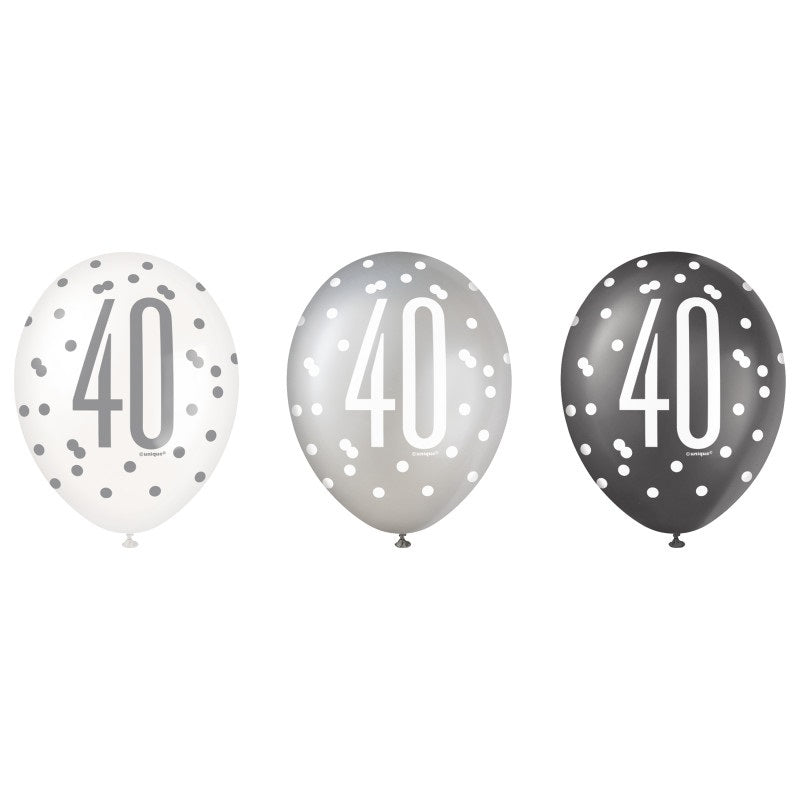 6ct Glitz Black Number 40 Assorted 12" Latex Balloons