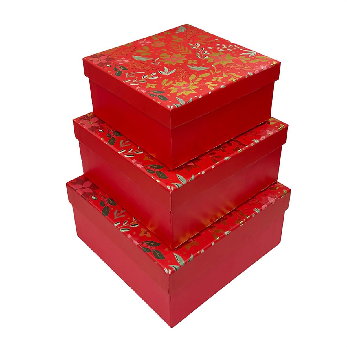 Paper T. Xmas Set/3 Square Gift Boxes, Matte/HS, 157/1200GSM, UPC