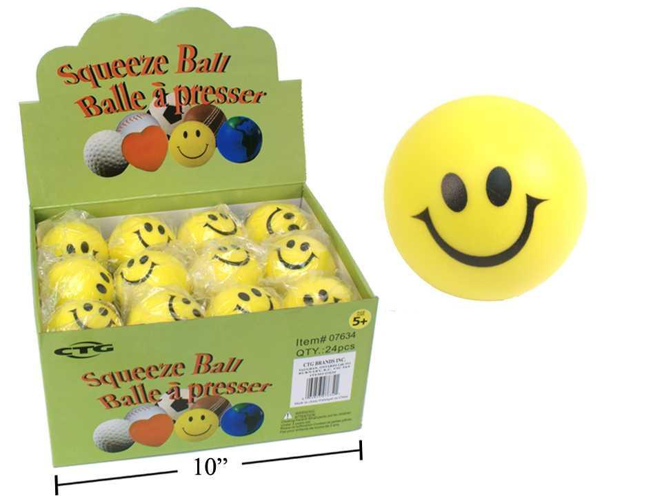63mm PU Squeeze Happy Face Ball, 24/dsp