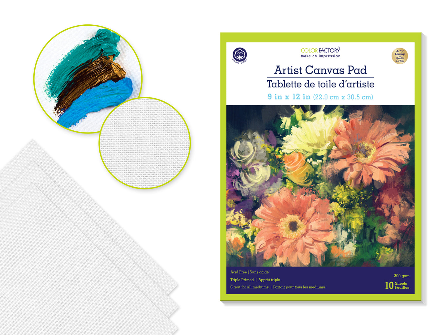 Artist Canvas Pad: 9"x12" Triple Primed 10 Sheets 100% Cotton