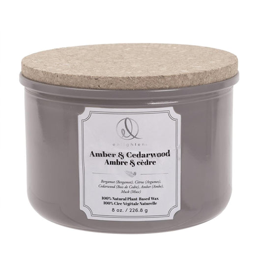 Enlighten Scented Candle w/Wood Lid, 3-wick, Amber + Cedarwood, 426g