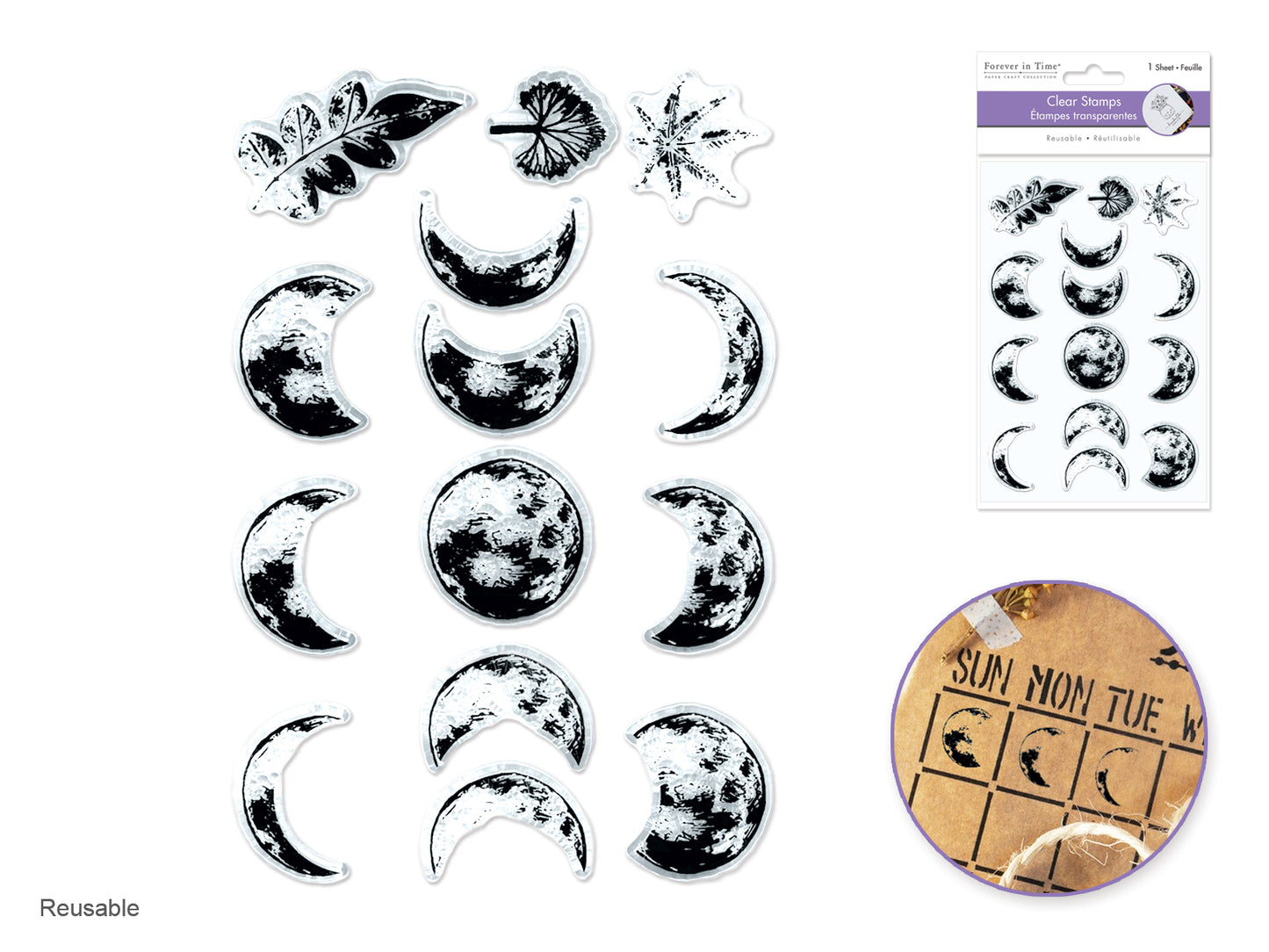 Clear Stamps: 4.3"x6.3" Reusable N) Crescent Moon