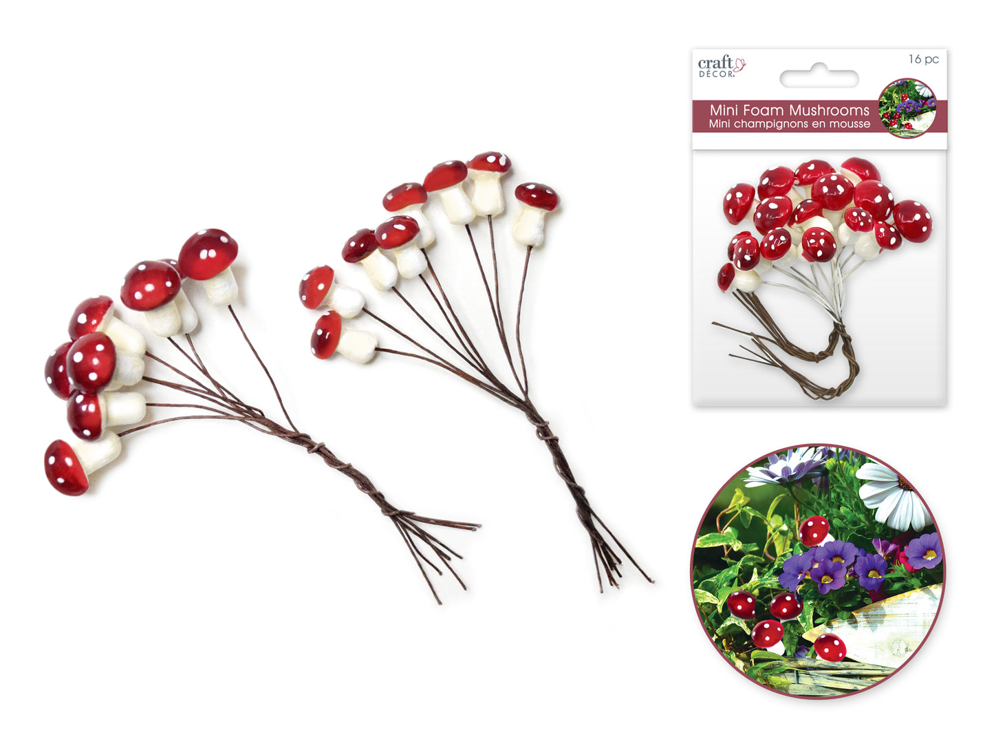 Craft Decor: Mini Foam Mushroom Picks 16pc (1cmx8/1.5cmx8)