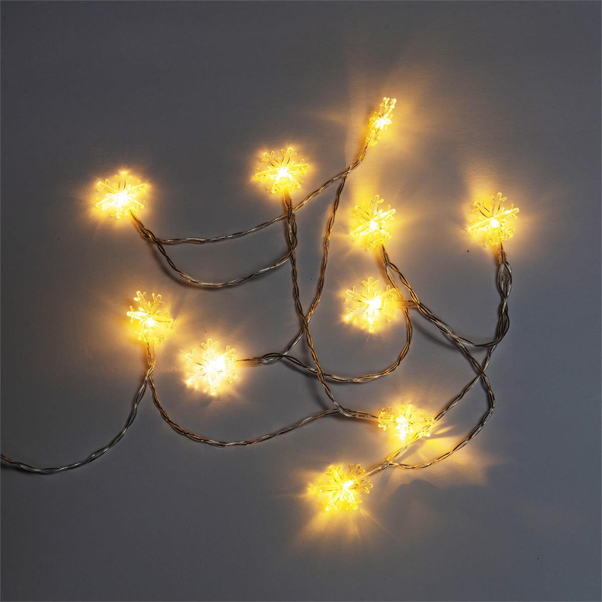 Deco L. B/O. 10 LED String Lights, Snowflakes, 4-ft, pvc box2xAA not included