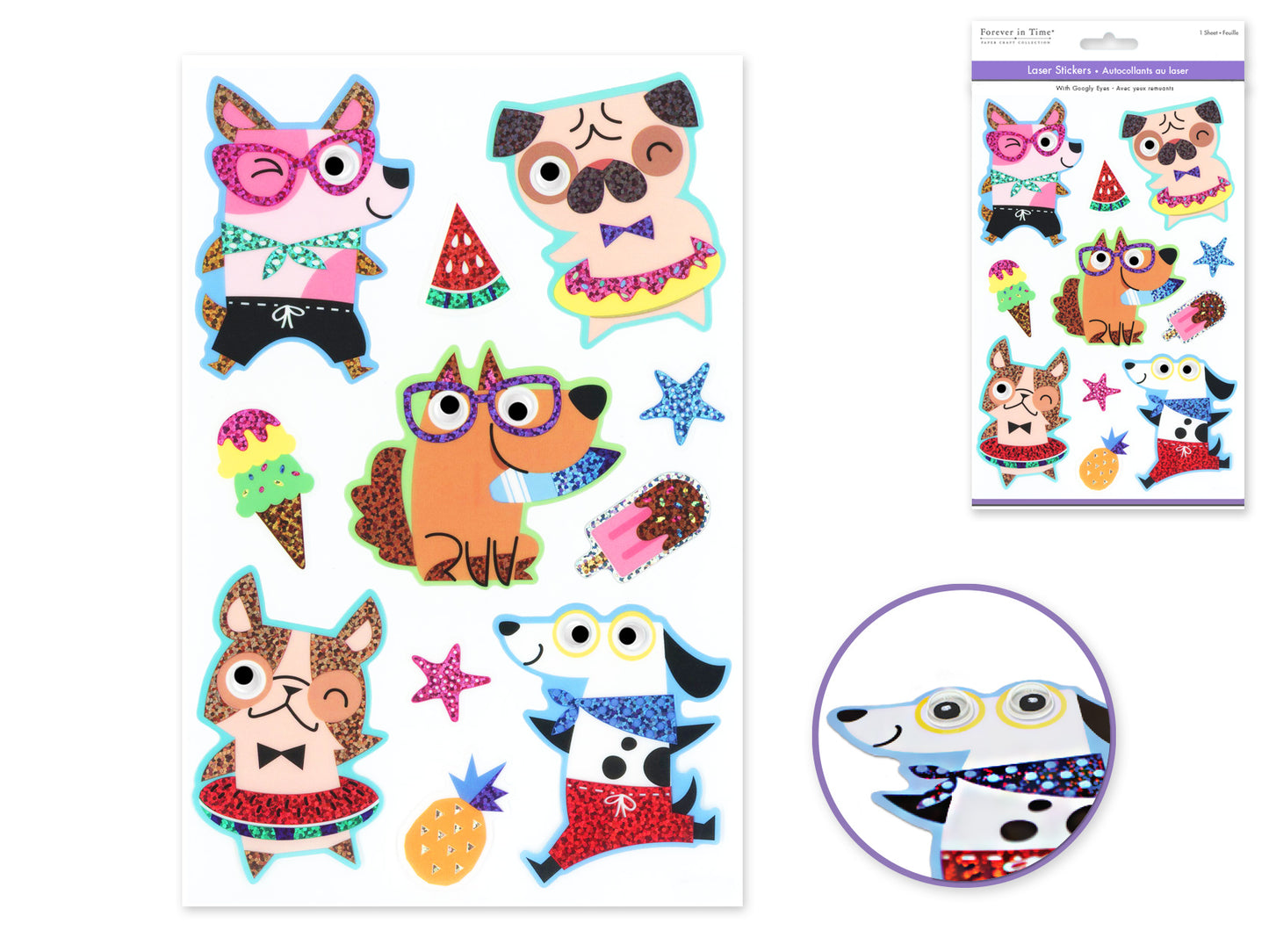Paper Craft Sticker: 5.5"x8.25" Googly-Eyed Pals Laser Effect C) Dog