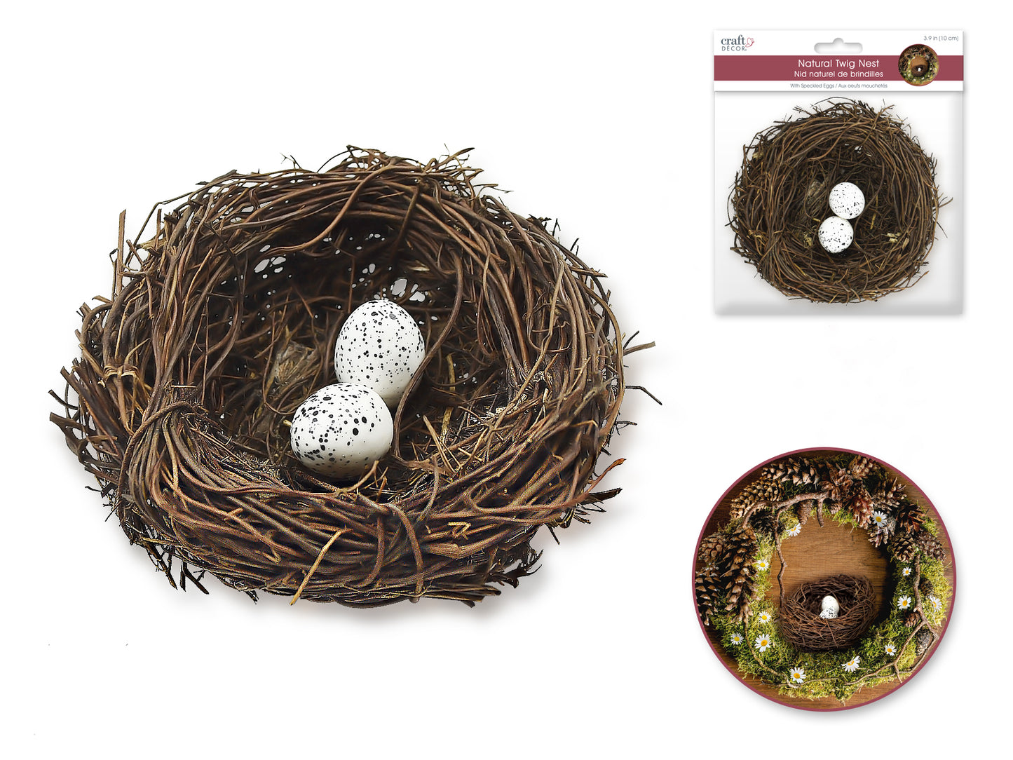 Craft Decor: 10cm Natural Twig Nest w/2 Speckled Eggs