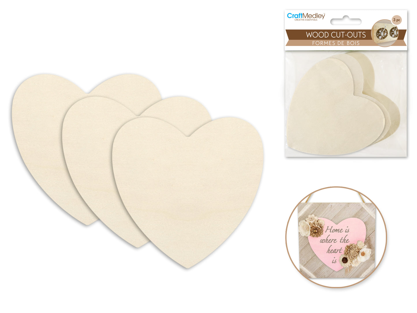Craftwood: 3pc Wood Cut-Outs 6mm(T) 8.7*8.7cm A) Heart