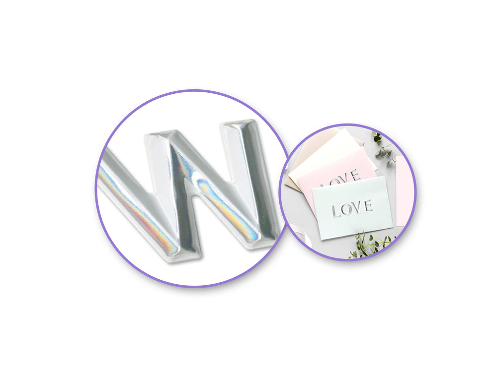 Paper Craft Sticker: 5.7"x9.8" 3D Alpha PVC B) White w/Silver Foil