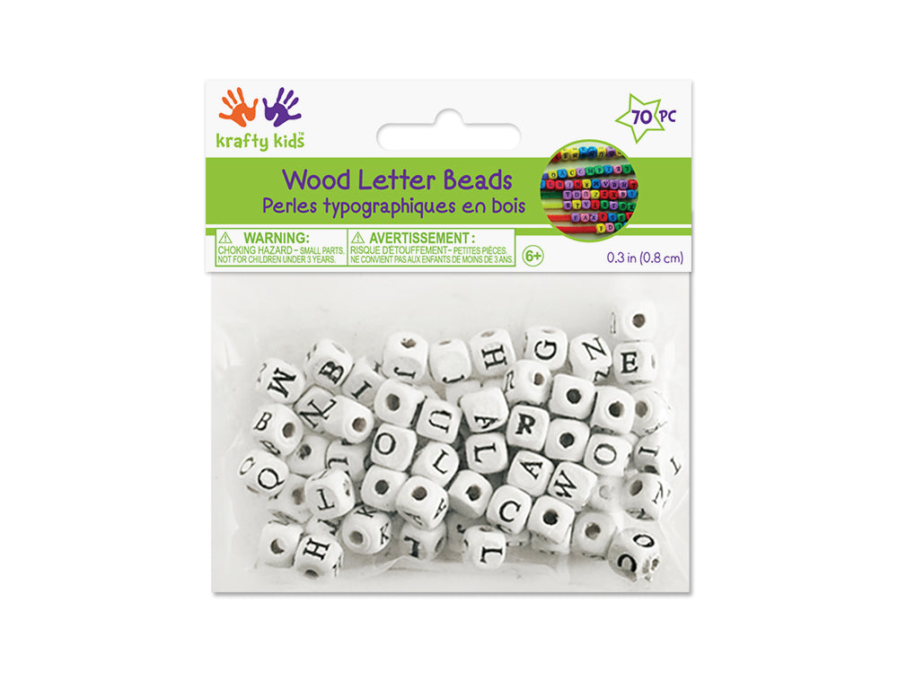 Wood Beads: 8mm Alphabet Beads 70/pk Asst C) White