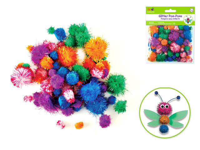 Krafty Kids: Pom-Poms Glitter Pack x75 Glamour Colors Asst Sizes
