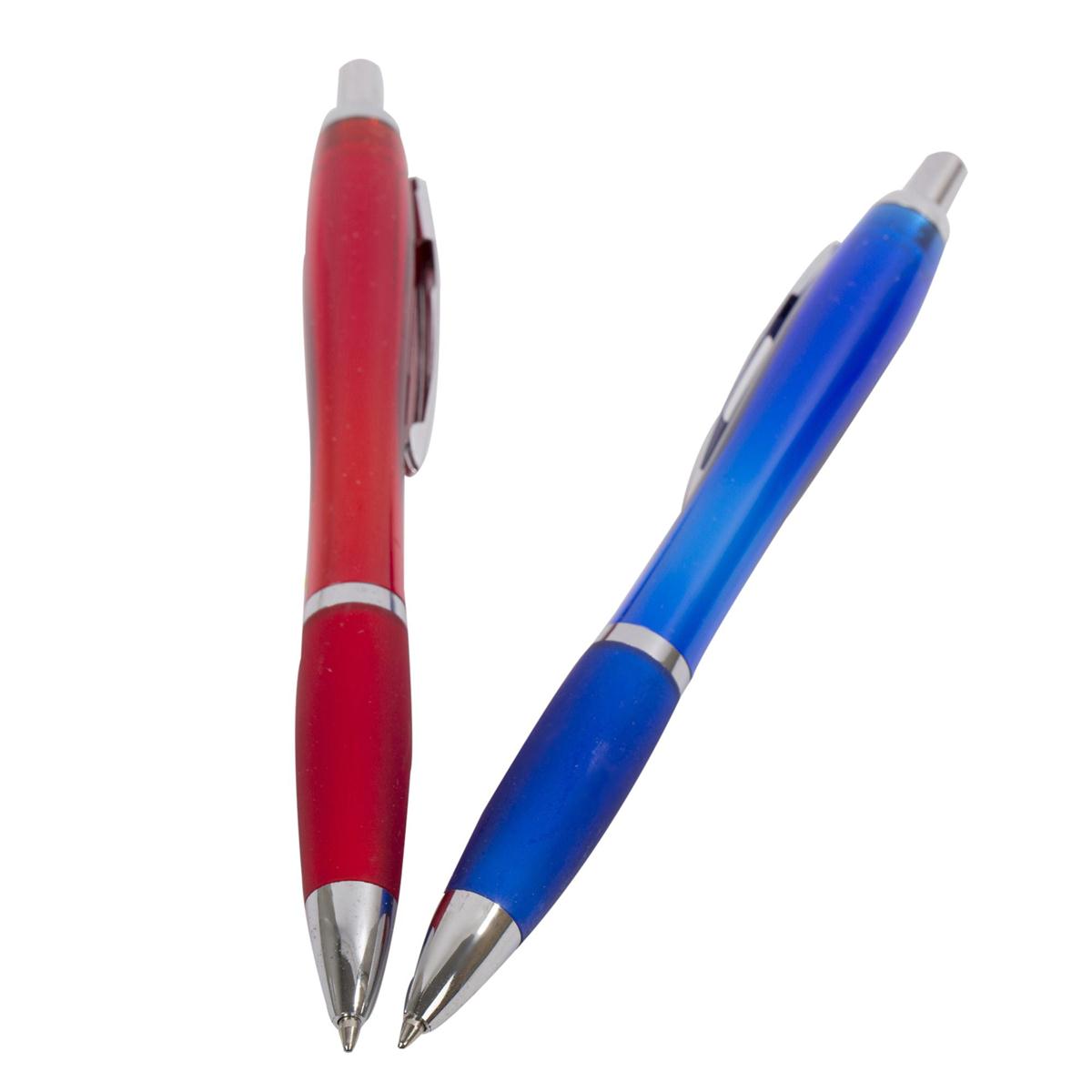 O.WKs. 2-pc Retractable Ball Pens, Blue,Red w/Soft Grip