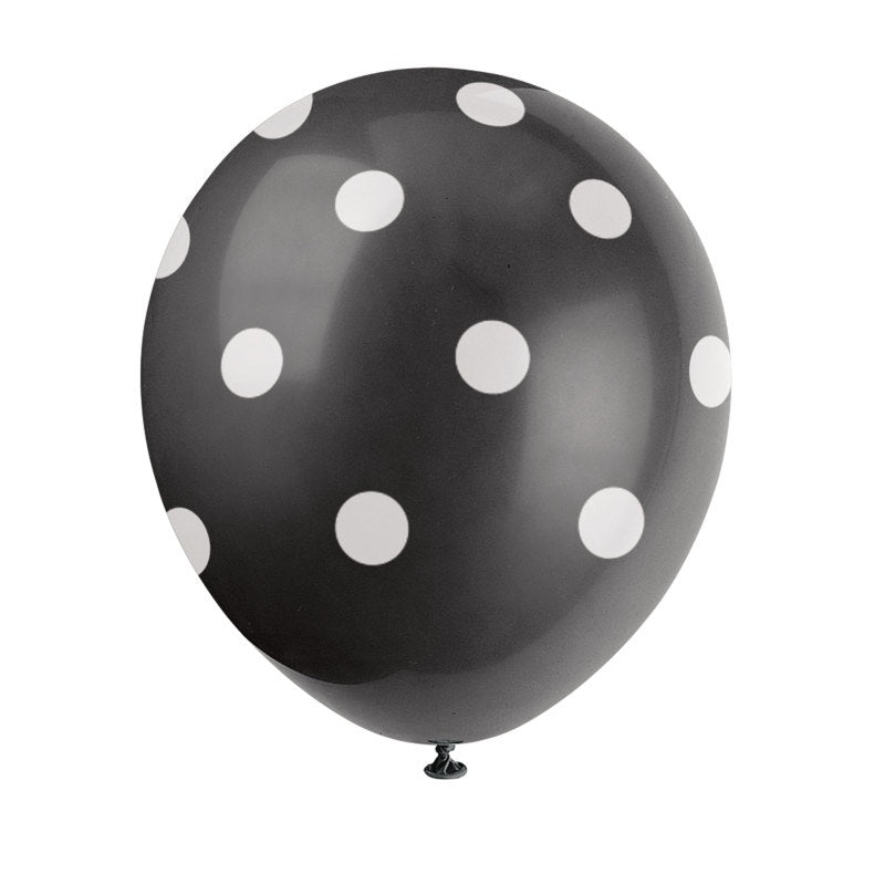 12" Latex Balloons  6ct - Black Dots