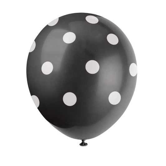 12" Latex Balloons  6ct - Black Dots