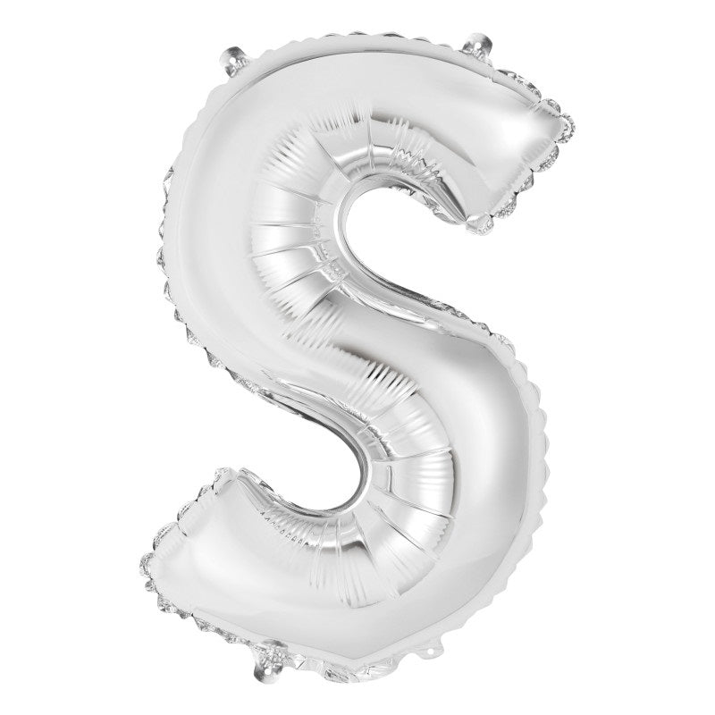 Silver Letter S Shaped Foil Balloon 14"  Packaged