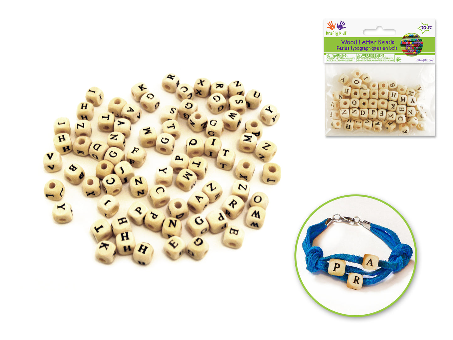 Wood Beads: 8mm Alphabet Beads 70/pk Asst A) Natural