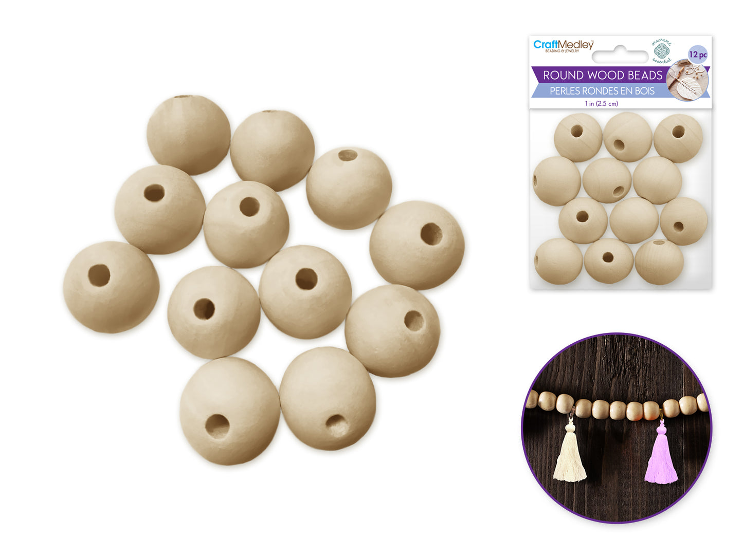 Wood Craft: Round Beads Natural G) 25mm 12pc