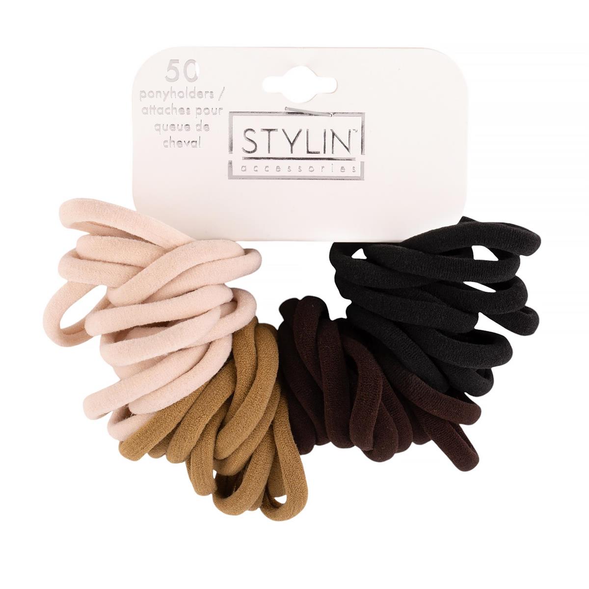 Stylin, 50-pc Neutral Ponyholders, knit, hc