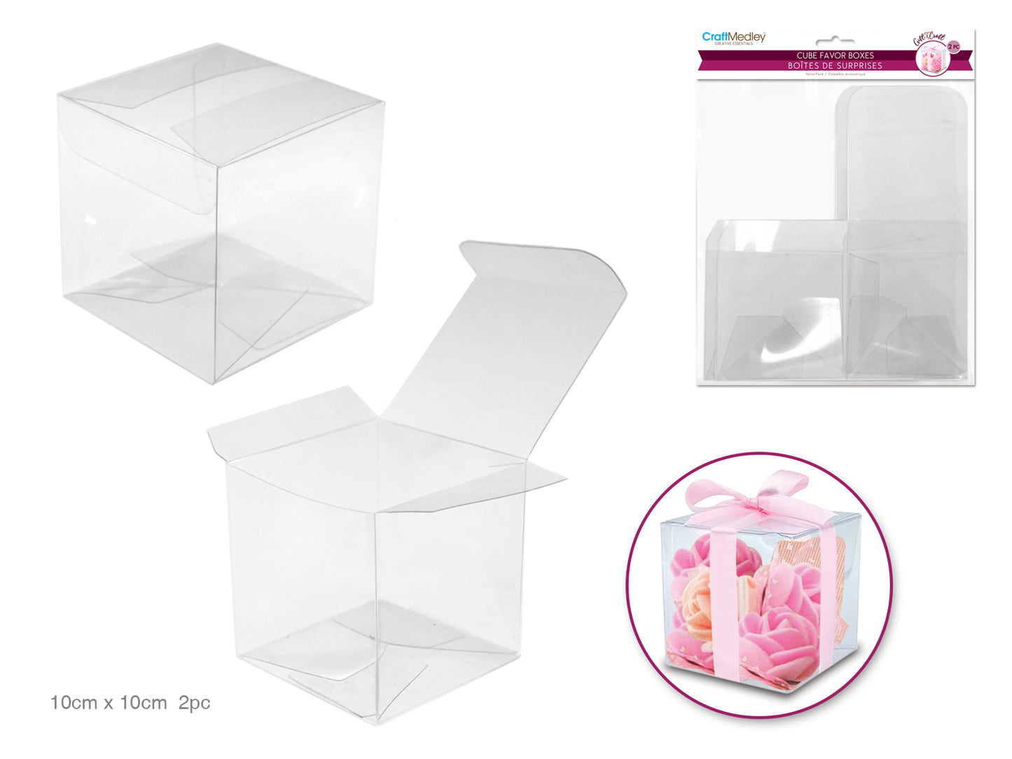 Gift Craft: PET Clear Cube Favor Box Value-Pack C) Lrg 10cm 2pc