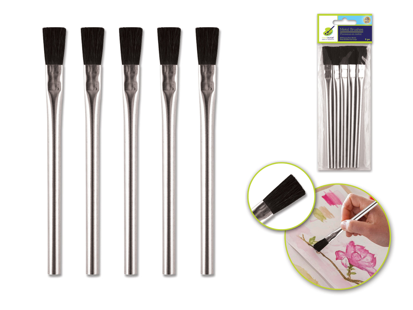 Color Factory Brush Set: Metal Duro-Bristle 5/pk Artist All-purpose