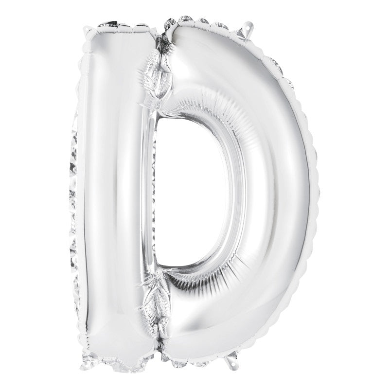 Silver Letter D Shaped Foil Balloon 14"  Packaged