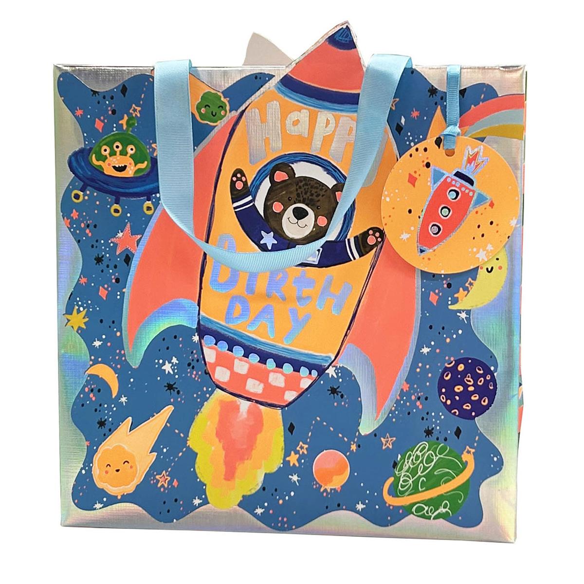 Paper T. DLX Gift Bag, Square 8x8", Birthday, Matte/Neon/HS, 210GSM,