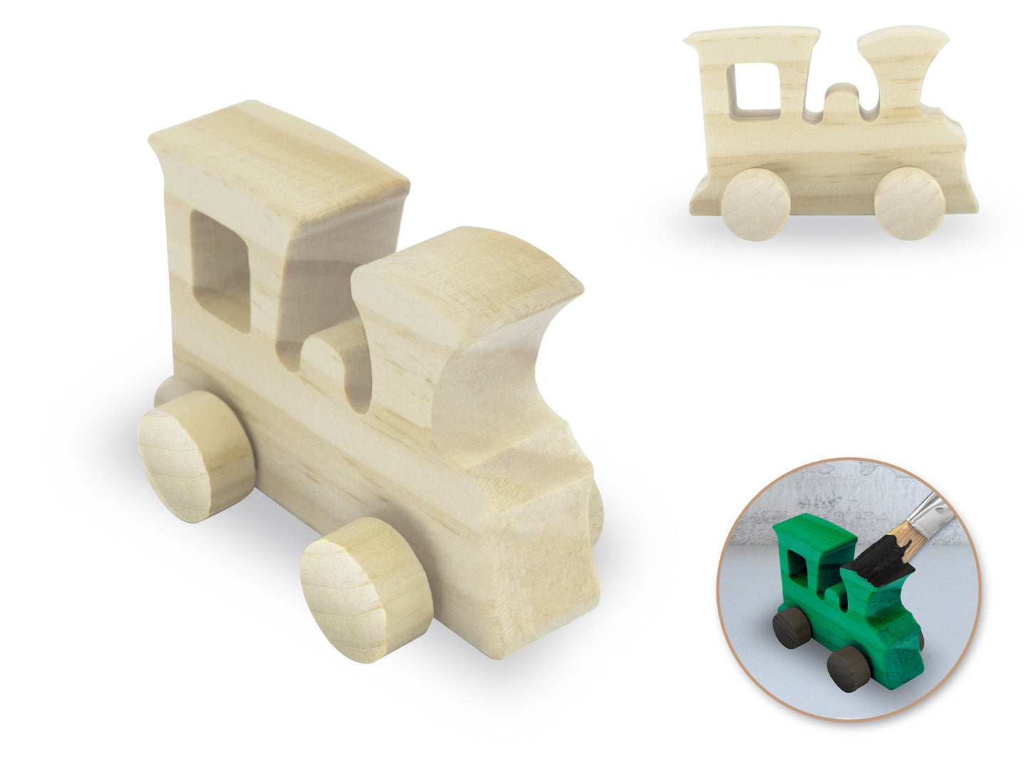 Wood Craft: 4.5" DIY Solid Wood Vehicles w/Moving Wheels D) Train