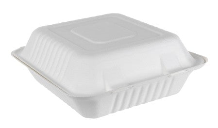 HINGED BAGASSE CONTAINERS 8'' x 8'' 50/PK x 2/CS (1111598)