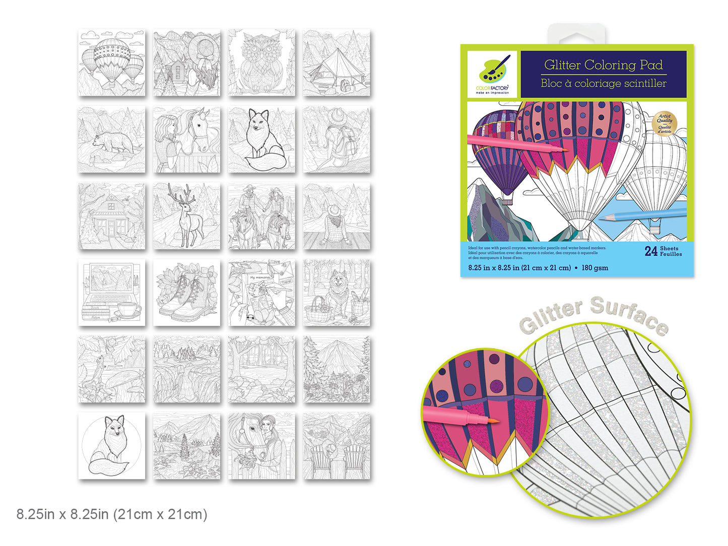 Color Factory: Glitter Coloring Pad 8.25"X8.25" 180Gsm 24Sht G) Great Outdoors