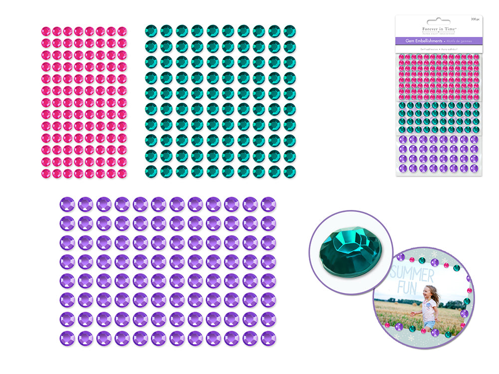 Paper Craft Embellishments: 6/8/10mm Gems x300 Peel-n-Stick B) Glam