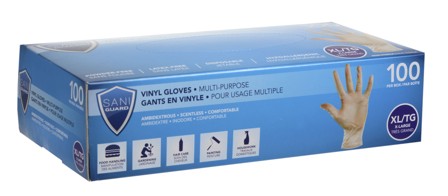 SANI-GUARD VINYL GLOVES X-LARGE 100/BOX