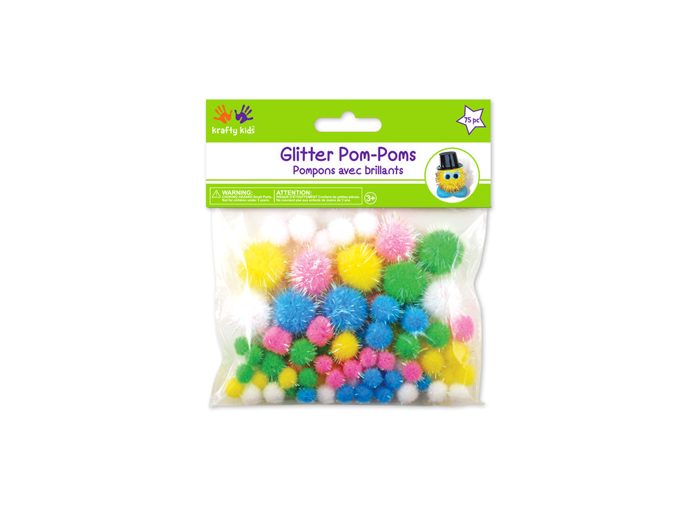 Krafty Kids: Pom-Poms Glitter Pack x75 Pastel Colors Asst Sizes