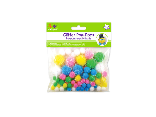 Krafty Kids: Pom-Poms Glitter Pack x75 Pastel Colors Asst Sizes