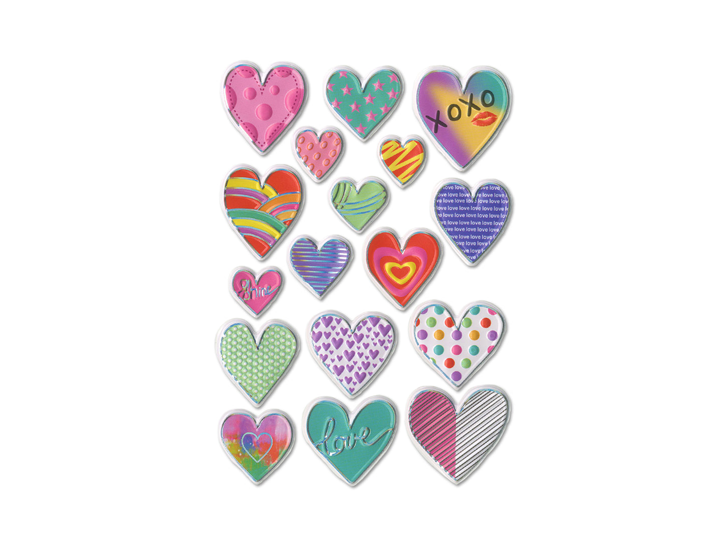 Paper Craft Stickers: 4.3"x6.1" Foil Puffy C) Love Hearts