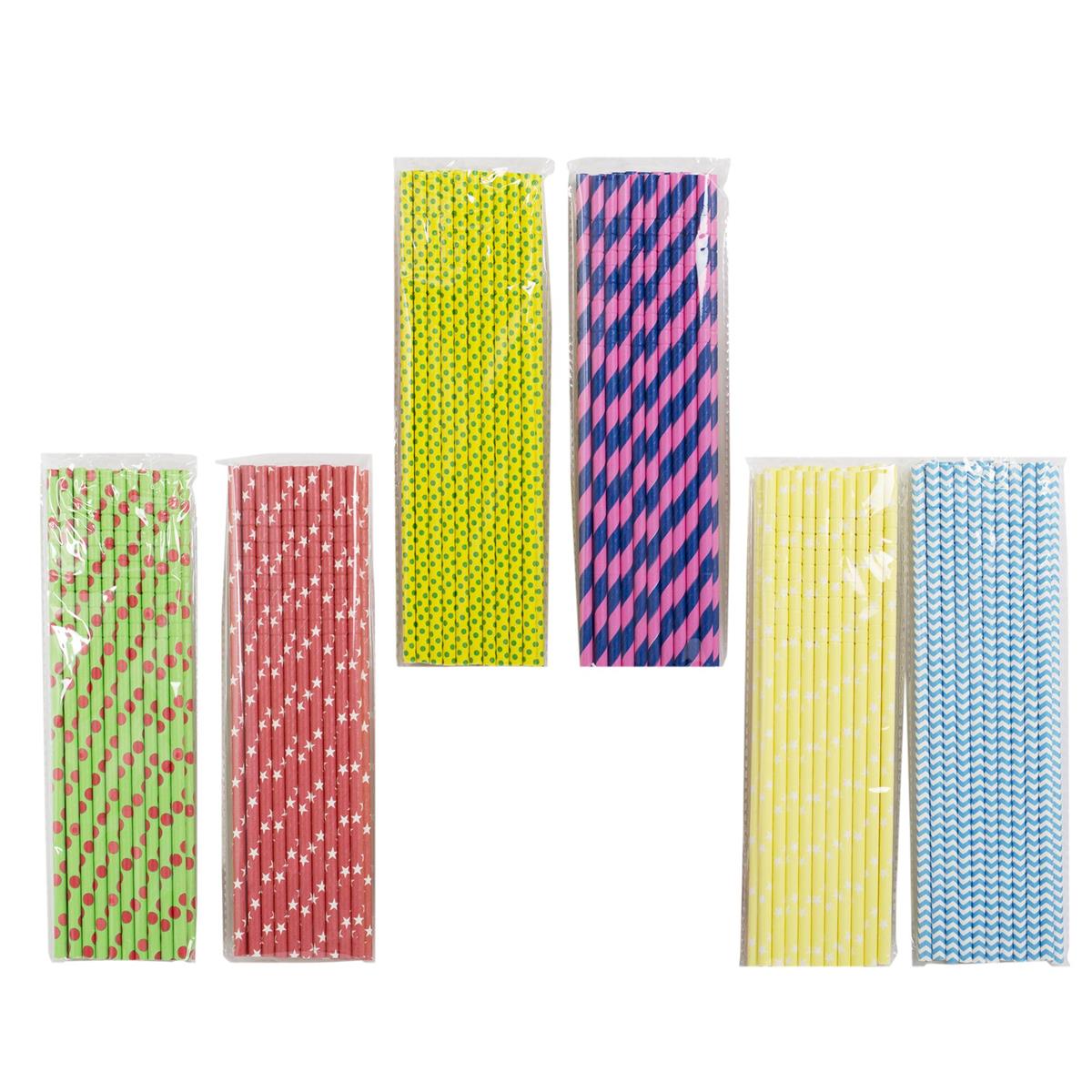 Luciano 20-pc Flexible Paper Straws 23cm L, 6 styles, pbh