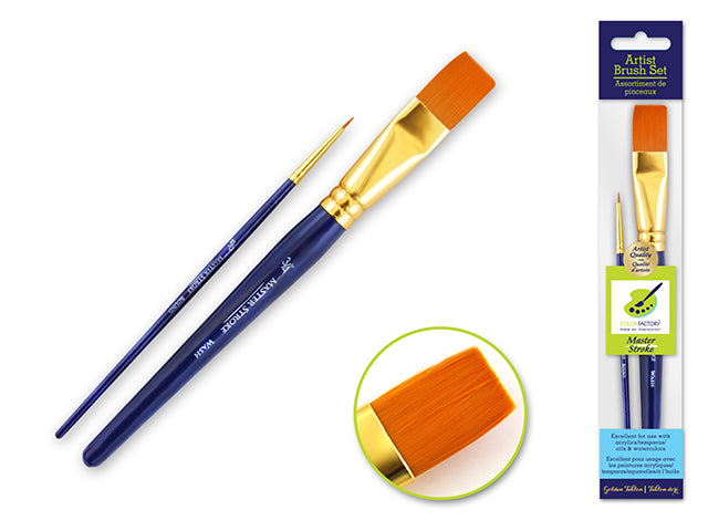 Artist Brush Set: Master Stroke Set x2 Wash2 GoldenNylon Wash 3/4"+Rnd 10/0