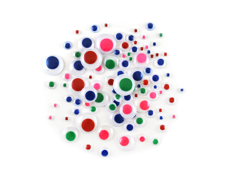 Paste-On Googly Eyes: Round 5mm-20mm Asst Colors 92/pk BLUE/GREEN/RED/PINK/YEL