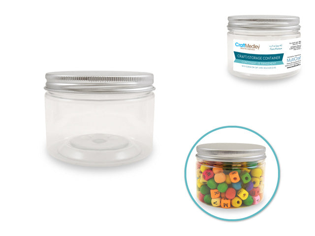 Craft Storage: 8.5x6.5cm (335ml) Plastic Wide-Mouth Jar w/Alum Screw-Top
