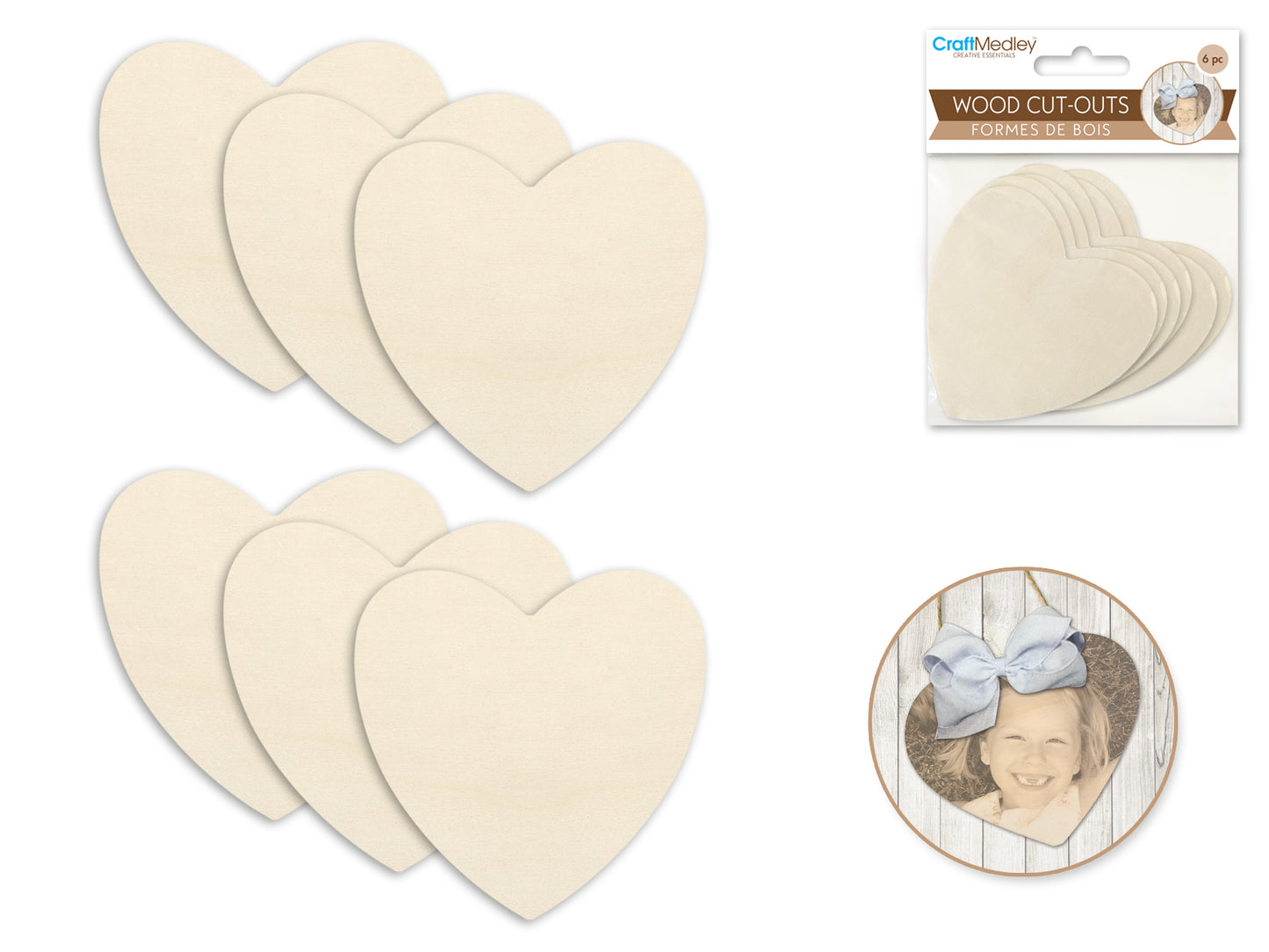 Craftwood: 6pc Wood Cut-Outs 7.1*7.1cm A) Heart